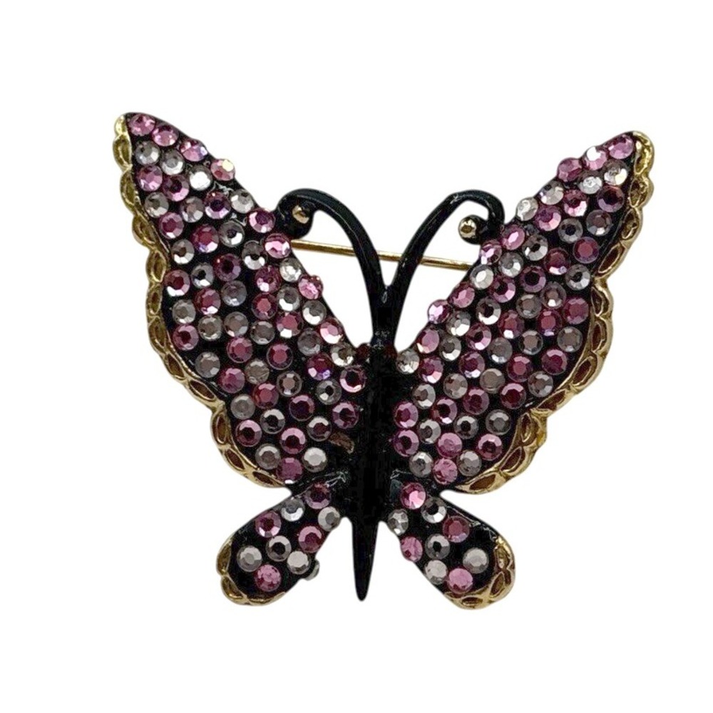 Kramer Butterfly Brooch With Clear And Pink Rhinstones‎